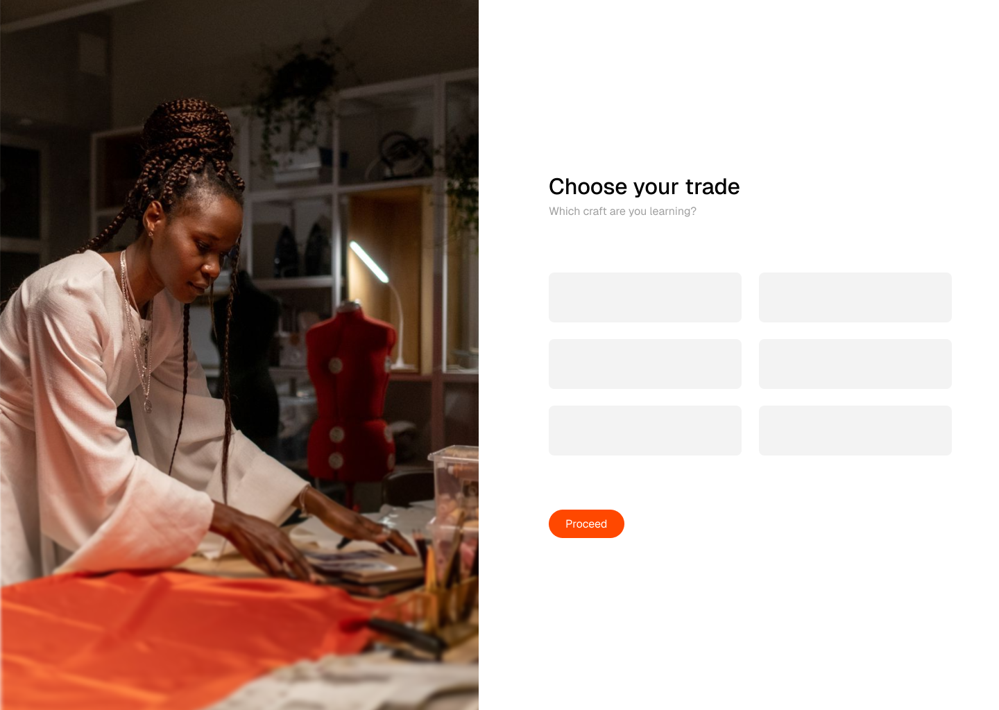 Initial wireframe of the onboarding